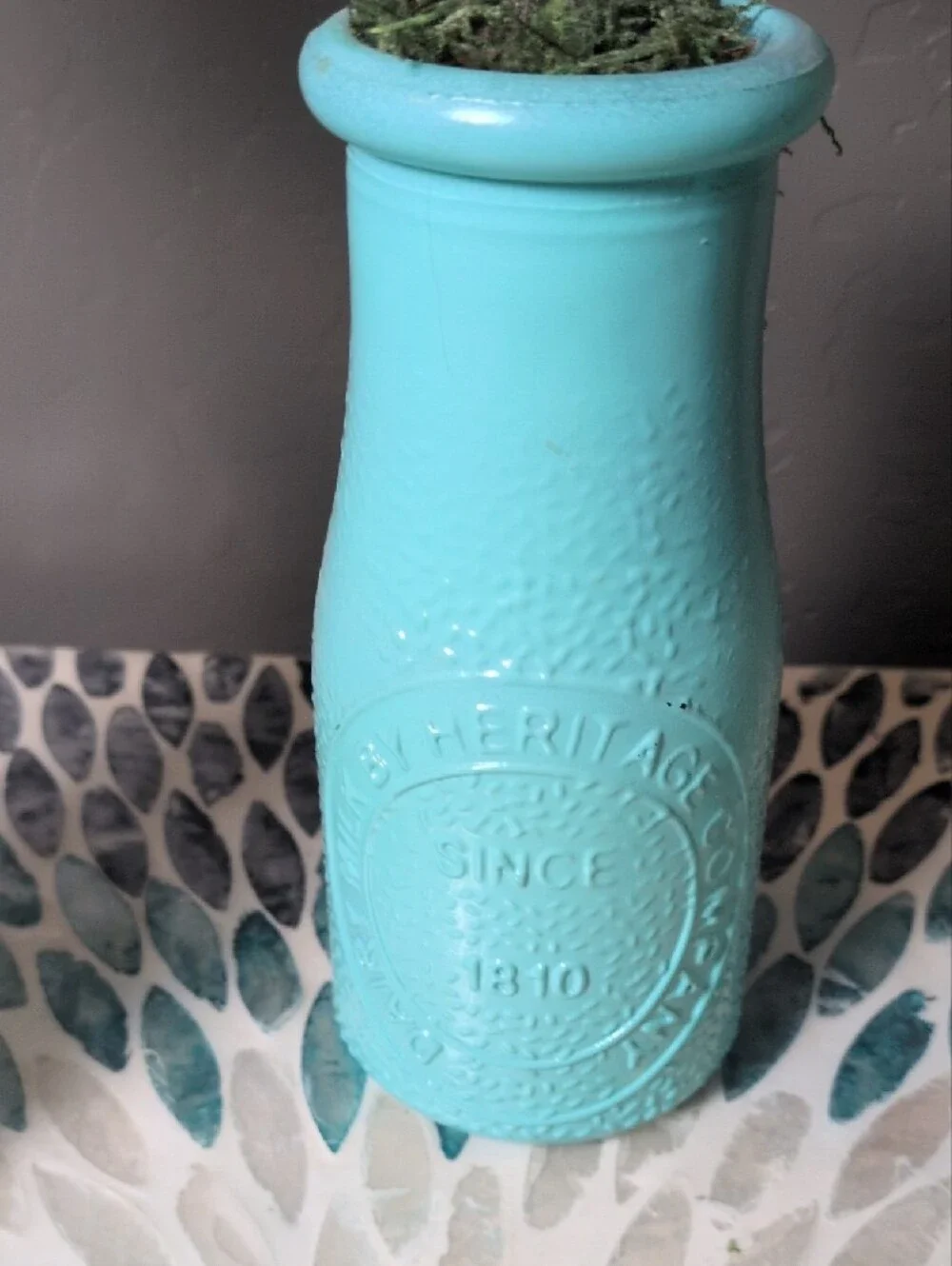 Home Accents Turquoise Vase Trio with White Faux Flowers & Wooden Crate